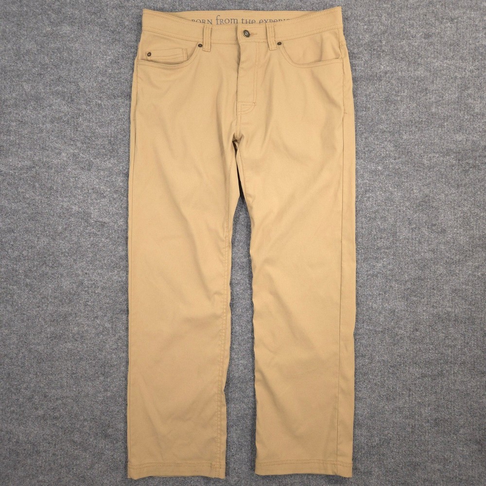 PrAna Brion Pants Mens *34X30 Tan Slim Straight 5 Pocket Performance Outdoor