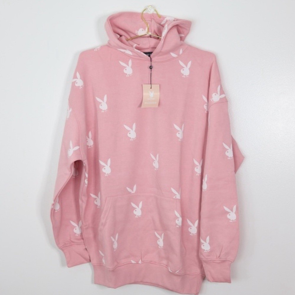 Playboy x Missguided - Pink Bunny Graphic Sweatshirt - Oversized Hoodie - Size 4