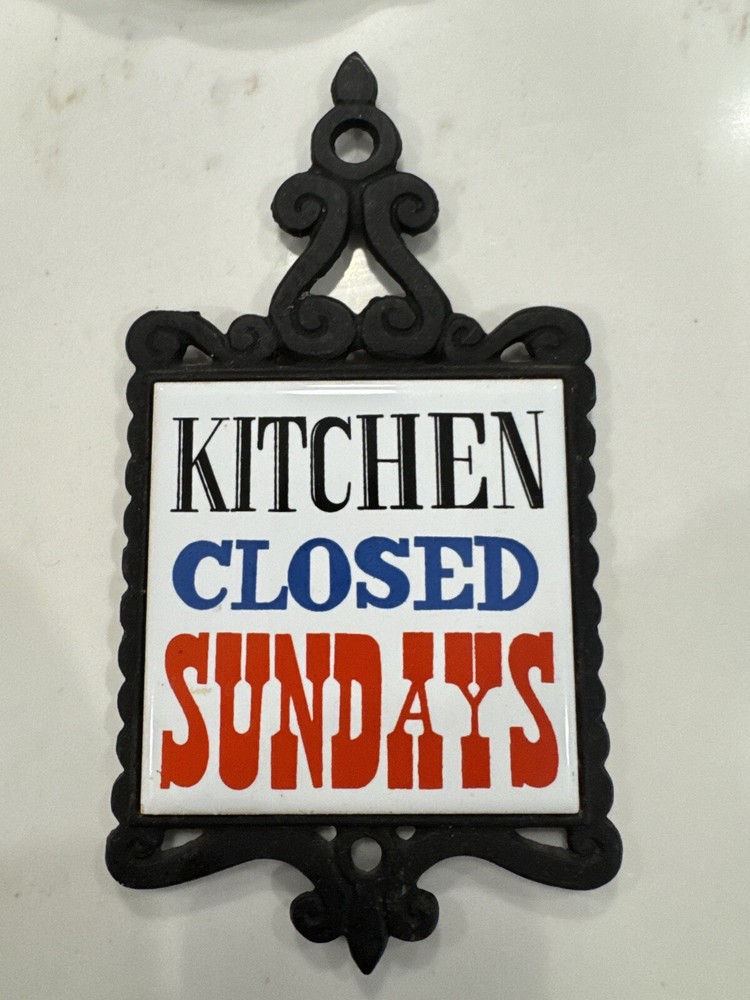 Vintage Cast Iron Trivet with Tile Design for Kitchen or Wall Decor