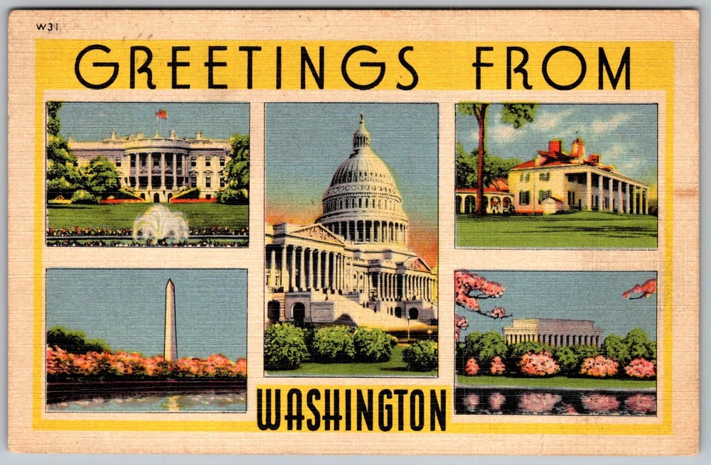 Vtg Linen Postcard Capitol White House Montage Washington, DC 1930s