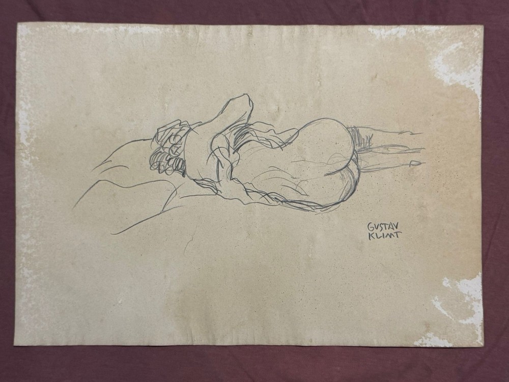 GUSTAV KLIMT  drawing and painting on old paper signed stamped vintage