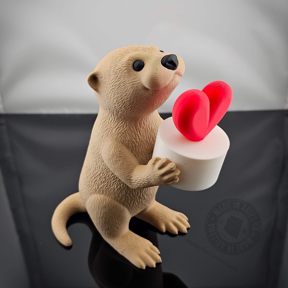 Otter LED Figurine 3D Printed Romantic Desk Decor Heart Light Gift