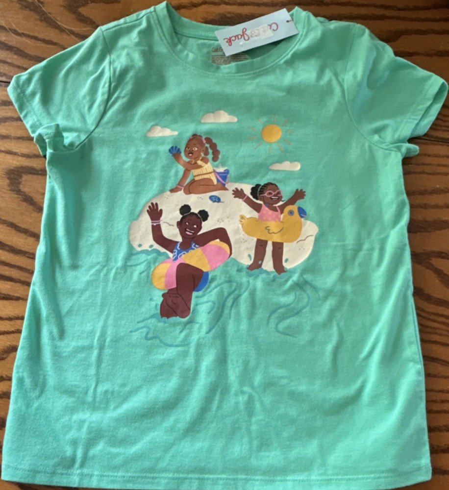 Cat & Jack Girls Green Graphic Print Crew Neck Short Sleeve T-Shirt M (8)