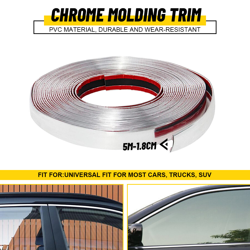 Molding Trim Strip Car Door Window Bumper Side Trime Protector 0.7in Chrome 16FT