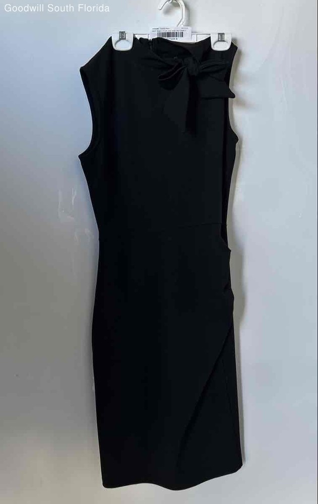 Musol Womens Black Sleeveless Bow Back-Zip Midi Sheath Dress Size Medium