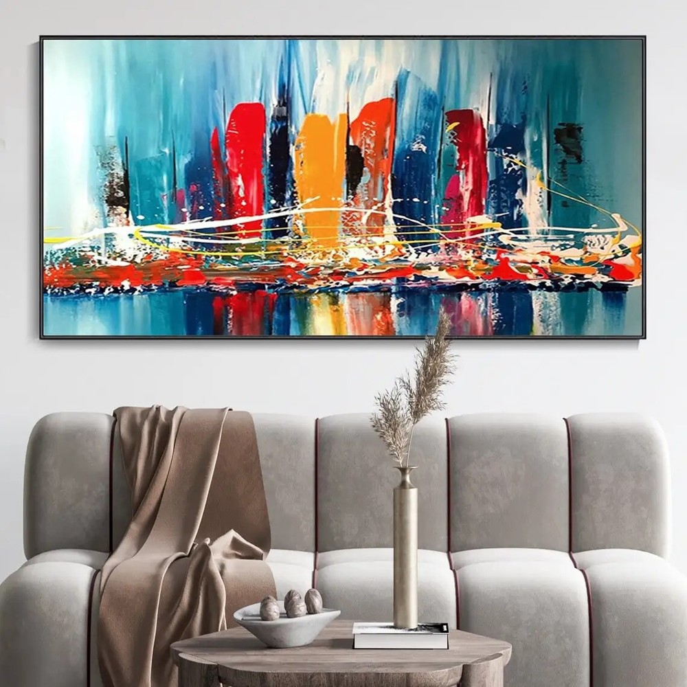 Colorful Sailboat On Canvas Hand Oil Painting Abstract Landscape Boho Art