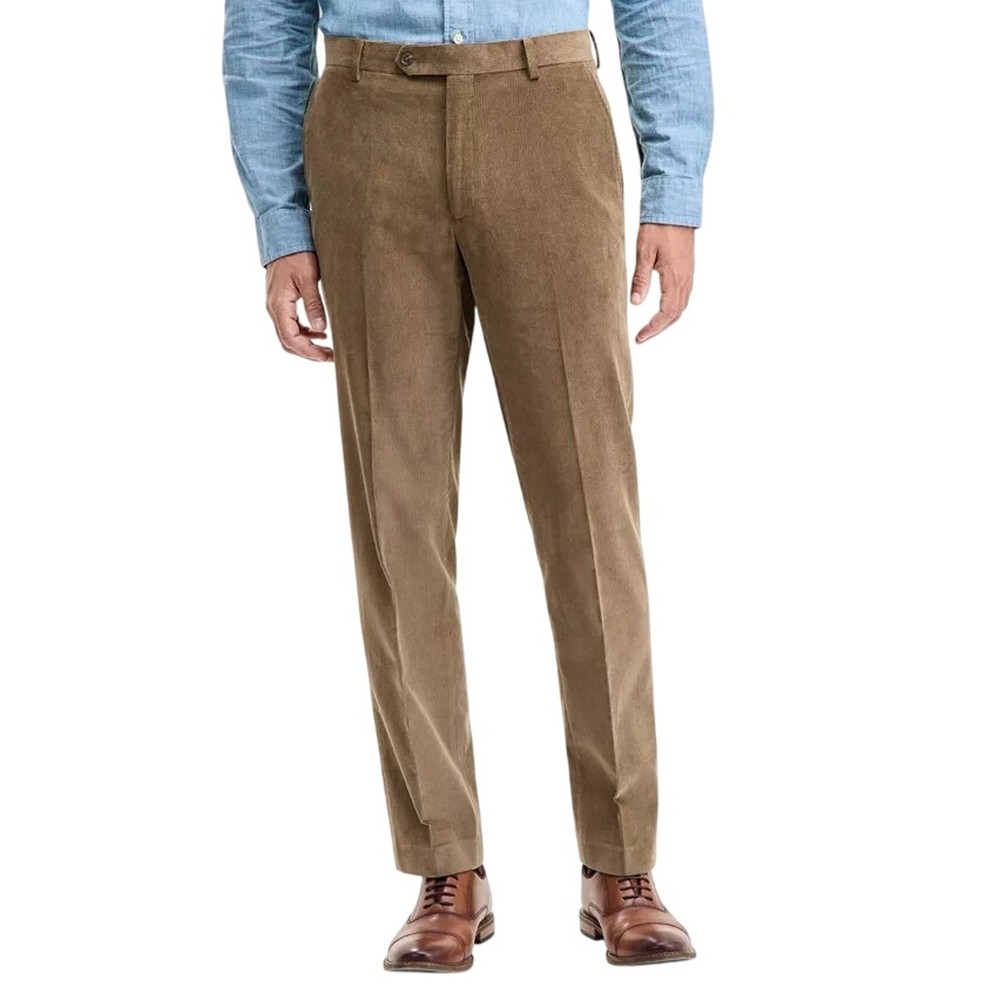 Tommy Hilfiger Men's Solid Taupe Corduroy Cotton Modern-Fit Pants Size 42x30