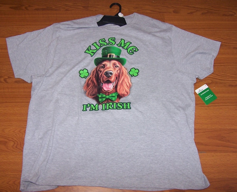 Kiss Me I’m Irish T-Shirt Light Gray Size L: Way To Celebrate Irish Setter Dog