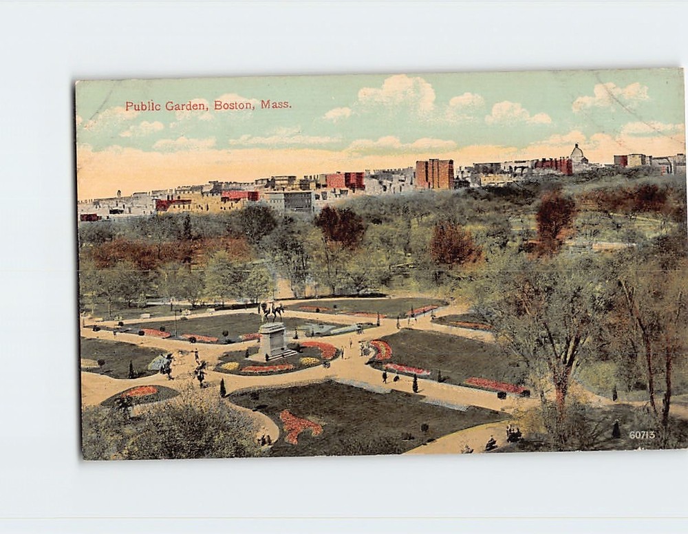 Postcard Aerial View Public Garden Boston Massachusetts USA North America