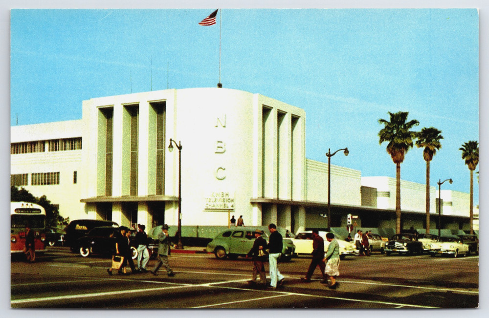 Hollywood California NBC Radio City Street View Cars People Vintage Postcard