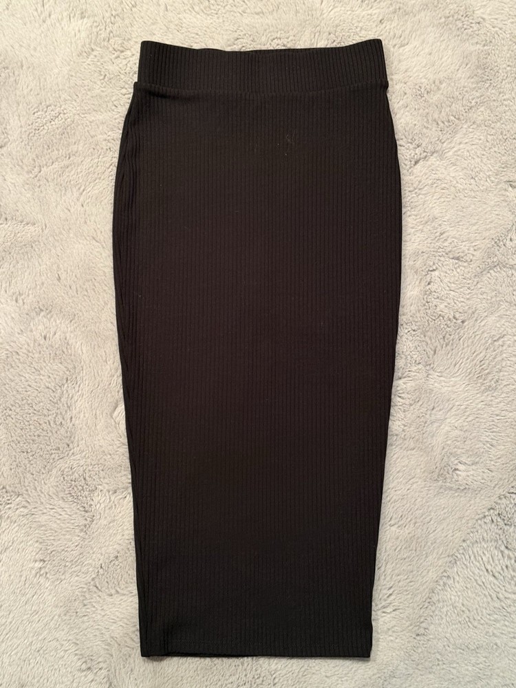 Bar III Ribbed Knit Midi Pencil Skirt Black Stretch XS Women