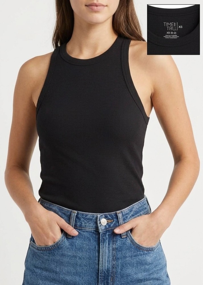 Time and Tru Women's High Neck Ribbed Tank Top, Size XS