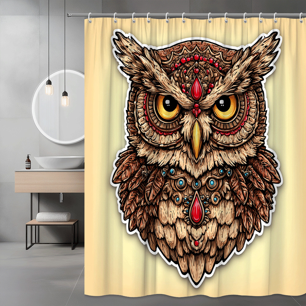 Owl Face Shower Curtain Graphic Print Boho Style