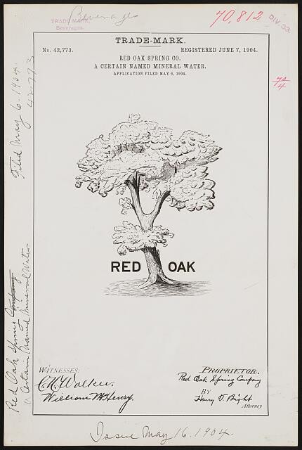 [ Red Oak Spring Co. for Red Oak brand A Certain Named Mineral Water]