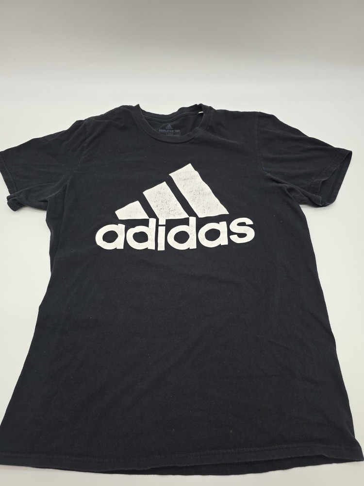 Adidas T-shirt Men Medium Black Graphic Print Logo sports #46437