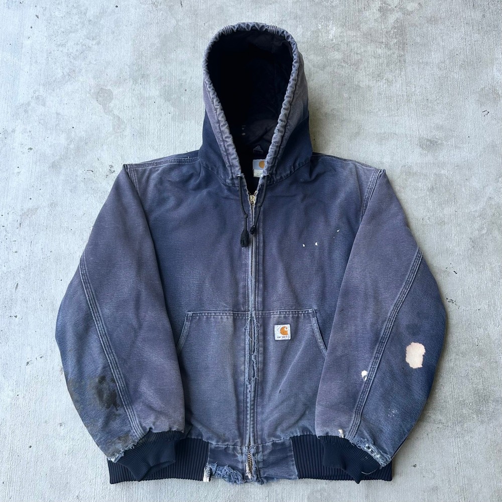 Y2K vintage distressed blue Carhartt hooded work jacket
