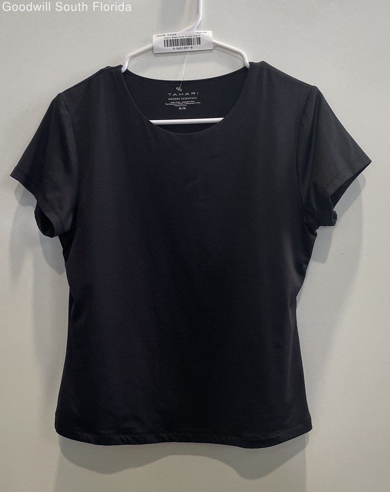 Tahari Womens Black Short Sleeve Crew Neck Pullover T-Shirt Size Medium