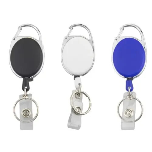 Strap&Key Ring Badge Reel Holder,Carabiner Hook Retractable ID Card Roller Clip,