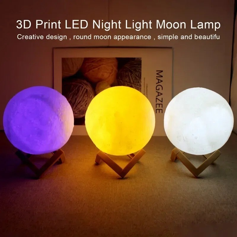3D Crystal Galaxy Moon Planet LED Night Light with USB Base