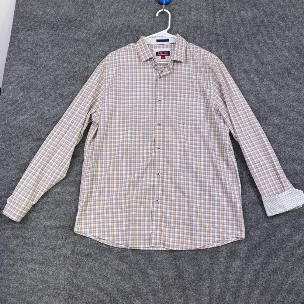 Johnston & Murphy XC4 Extreme Comfort Plaid Button Down Shirt Mens Large Blue L
