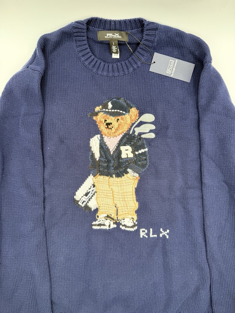 RLX RALPH LAUREN Men's Polo Bear Cotton Ribbed Knit Sweater Long Sleeve Large