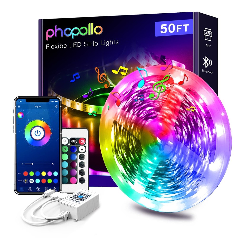 Bluetooth Led Strip Lights 50ft 5050 RGB Color Changing LED Lights for Bedroo...