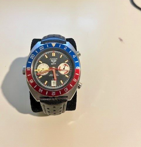 Vintage Heuer Autavia Pepsi GMT 1163 Chronograph Watch