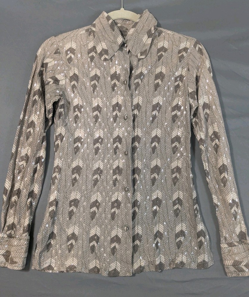 Vintage Christian Dior Metallic Lurex Blouse Shirt Geometric Disco Size B