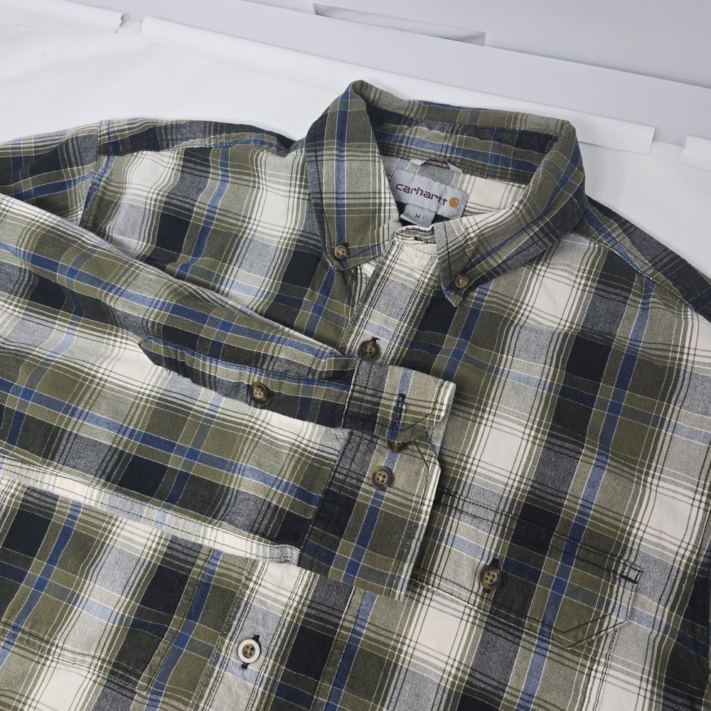 Carhartt Fort Plaid Long Sleeve Button Down Relaxed Fit Shirt Green Men's Size M