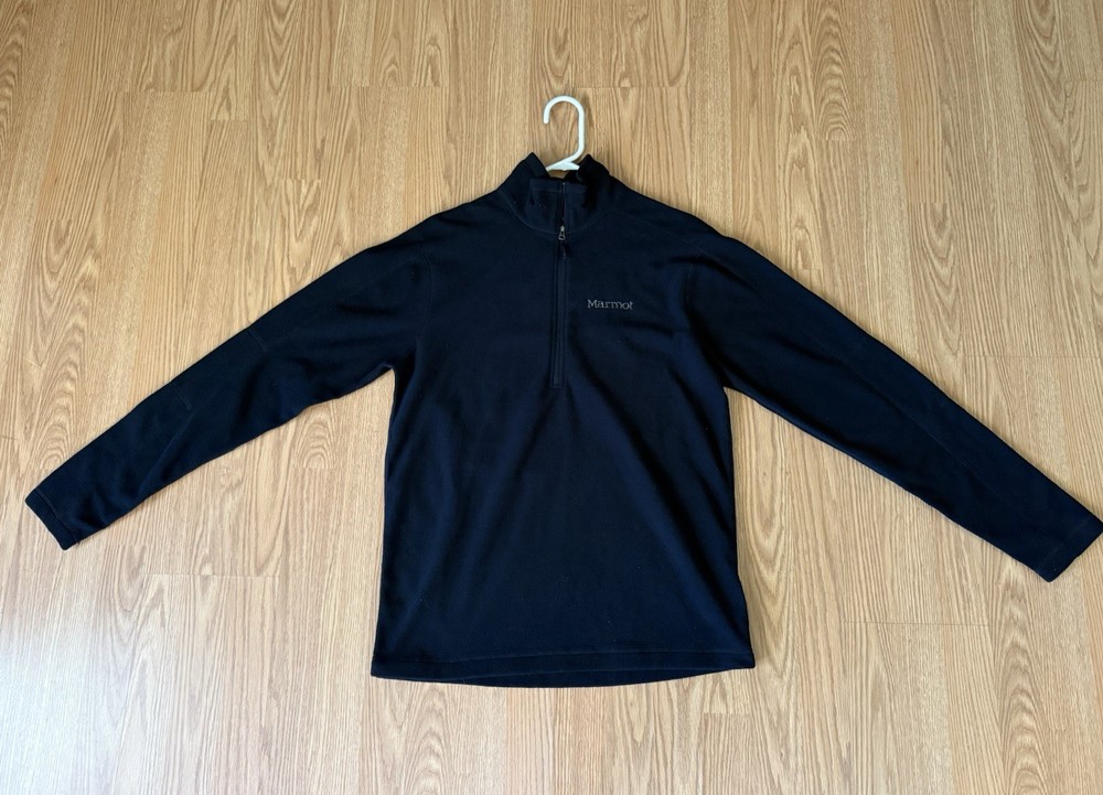Men's Marmot Pullover Fleece 3/4 Zip Size Small Black Long Sleeve