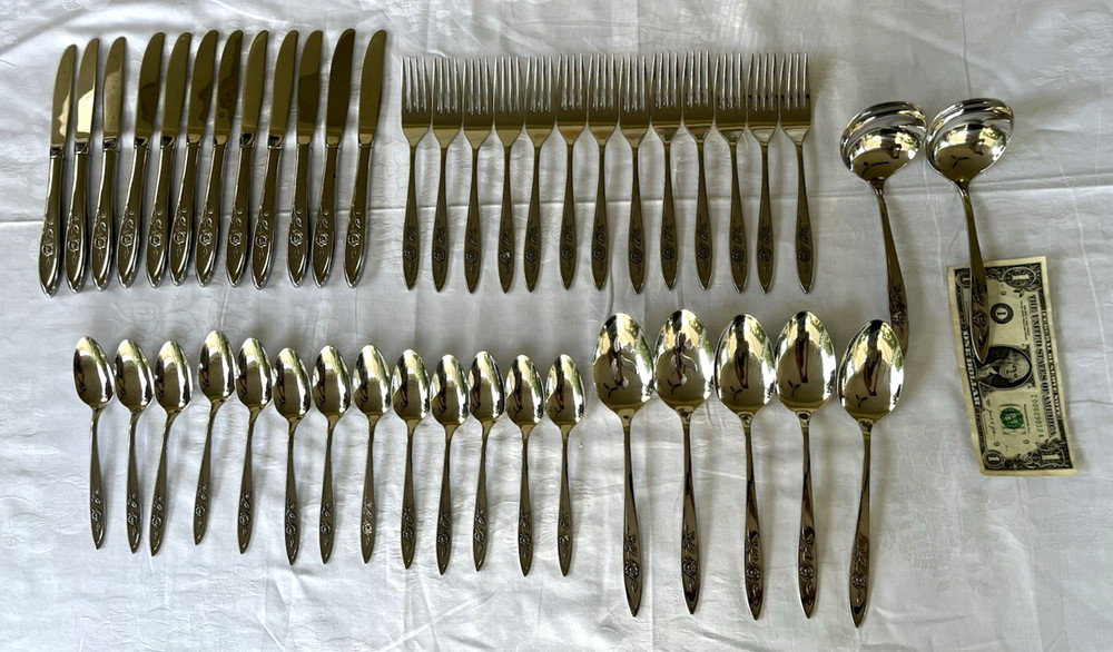 45 x Vintage ONEIDA COMMUNITY USA My Rose Stainless Steel Lot EUC Shiny