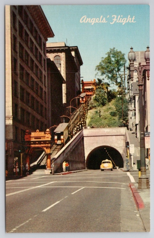 Vintage Angels Flight Funicular Railway Los Angeles CA Chrome Postcard