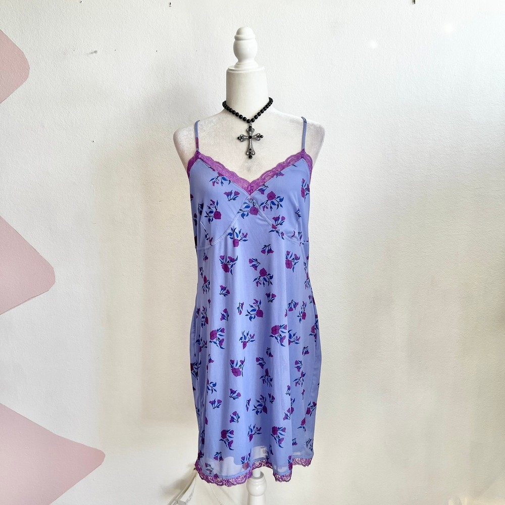 Purple Floral Lace Babydoll Dress Sheer Mesh Y2K 2000s Fairy Grunge Coquette XXL