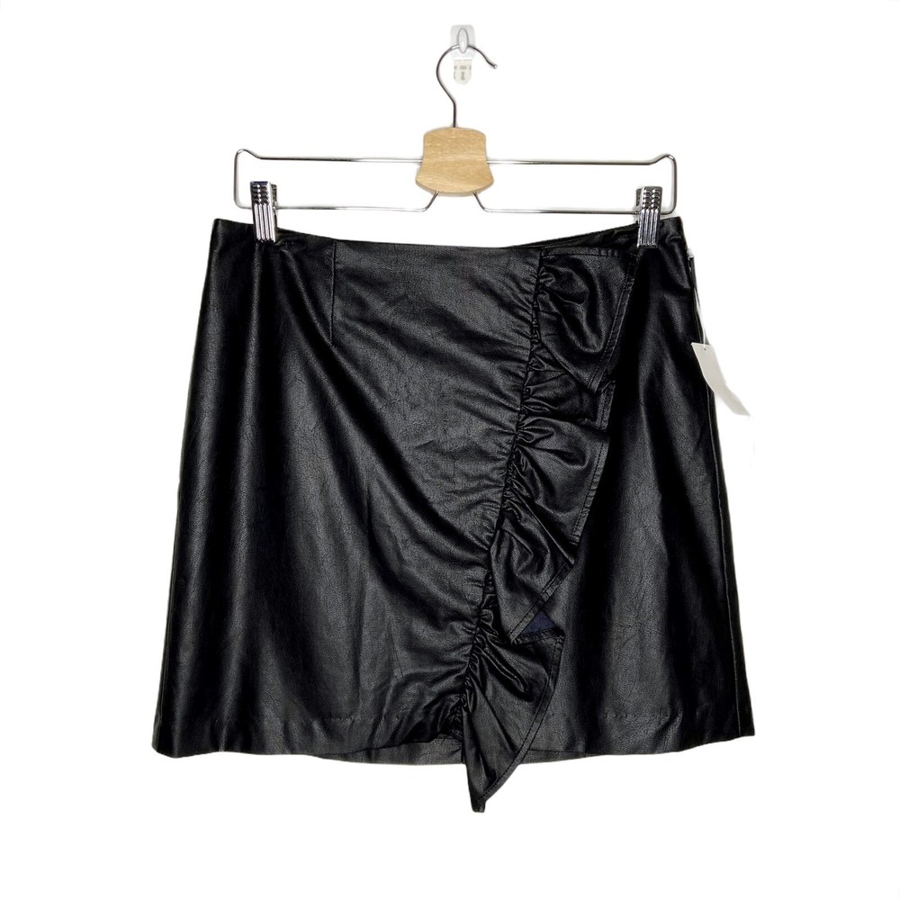 NWT State Black Faux Leather Ruffle Mini Pencil Skirt Size 8 Goth Punk Rock Style
