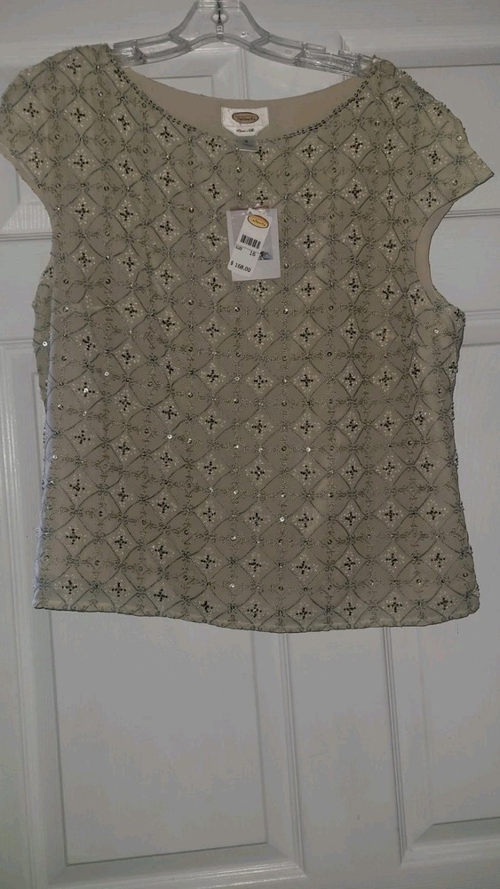 NEW WITH TAGS TALBOTS BEADED PURE SILK SLEEVELESS TOP WOMENS SIZE 16