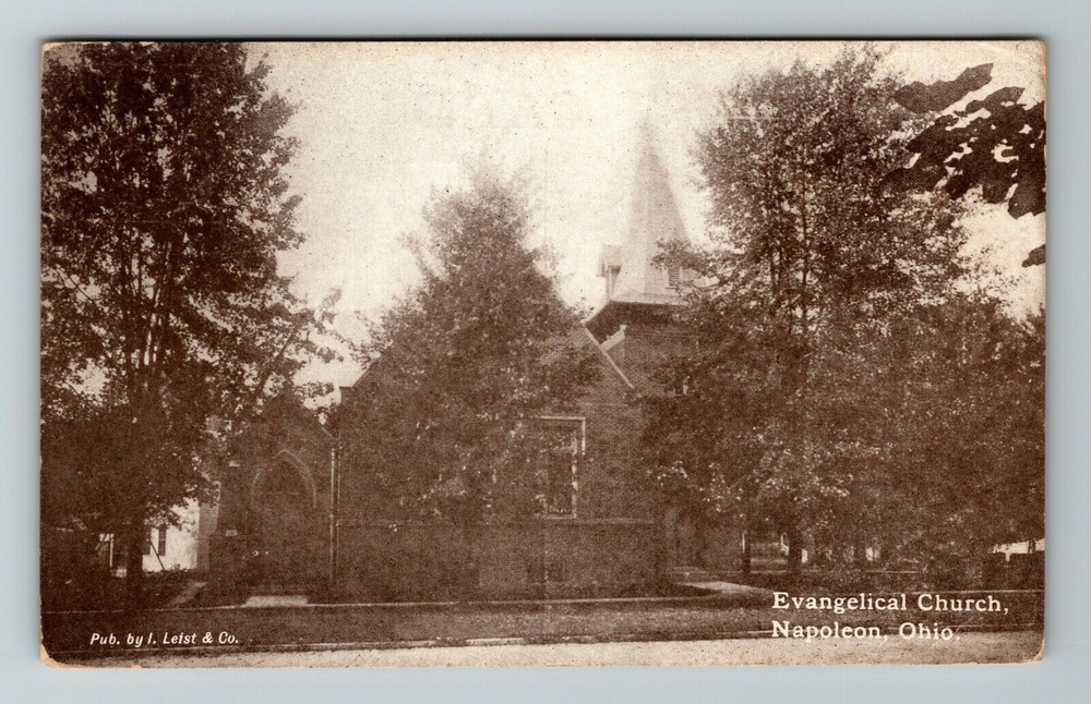Napoleon OH-Ohio, Evangelical Church, Exterior, Religion, Vintage Postcard
