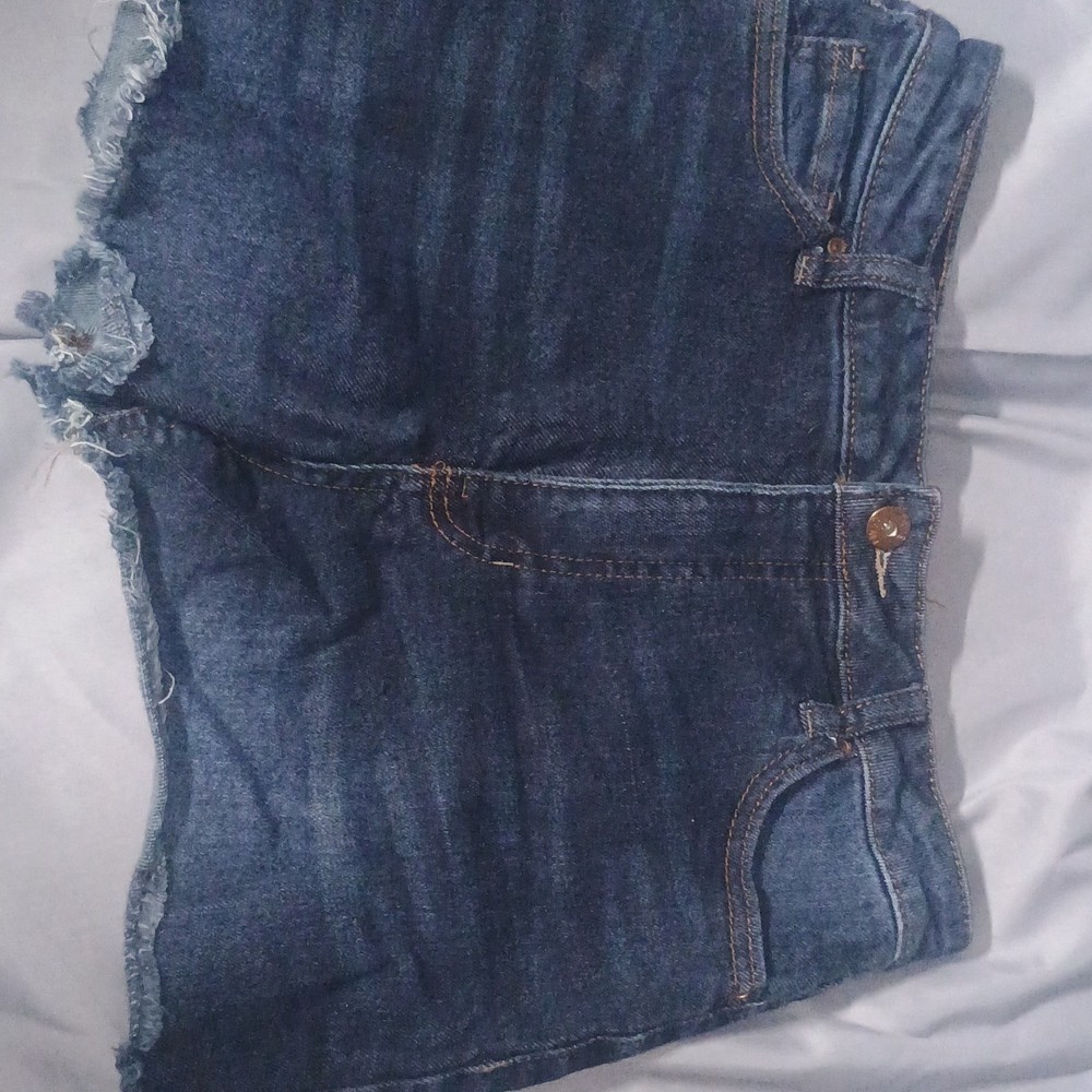 TRUE CRAFT Juniors Cut Off Denim Shorts Blue 5-Pocket Button Fringe Size 7