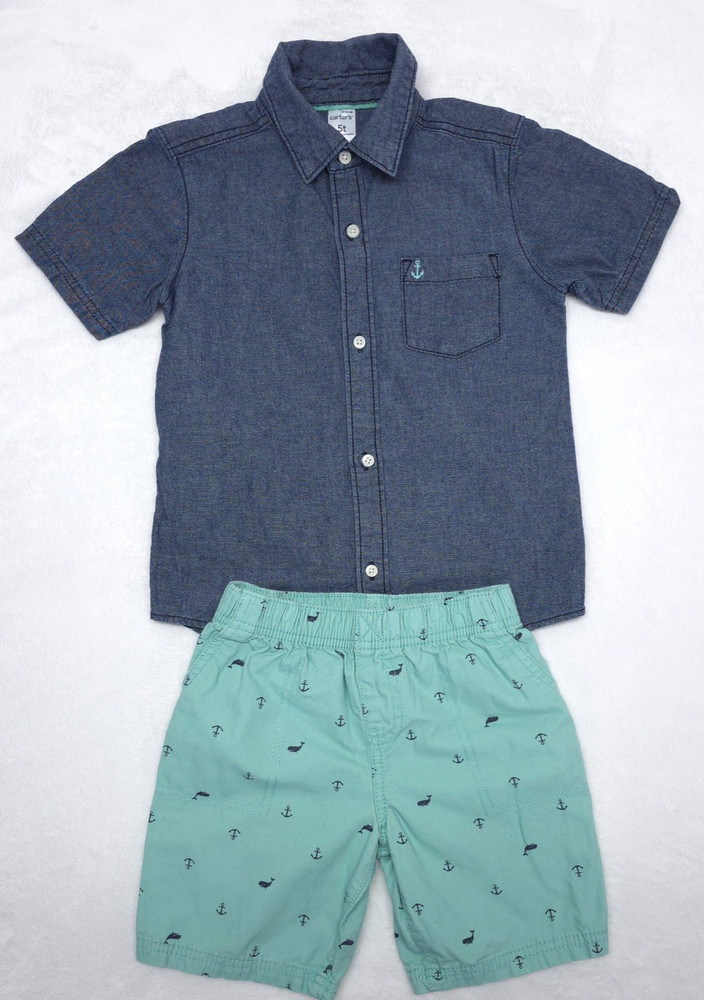 Carter's Boys 5T Outfit Chambray Button Shirt Anchor Shorts Summer
