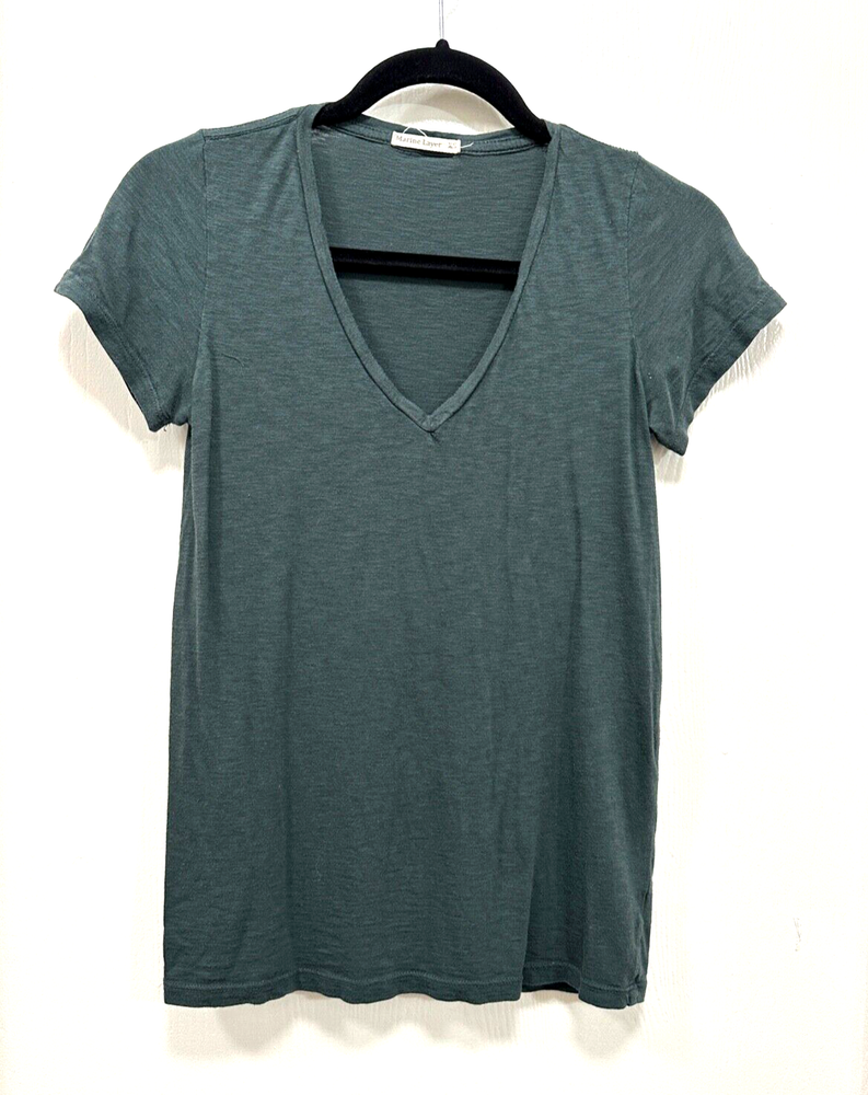 Marine Layer V-Neck Tee Women's XS Green Supima Modal Soft Sustainable *Hole