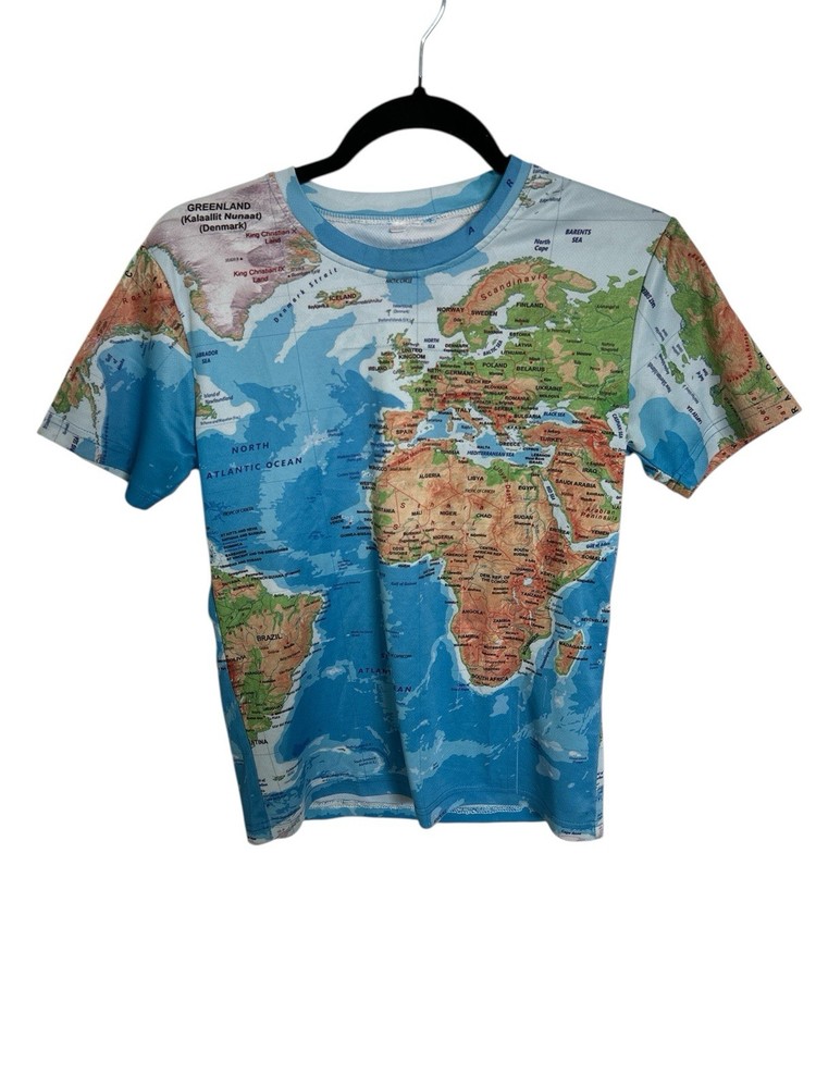 Unbranded T-Shirt Map World Ocean Continents All Over Print Size XS