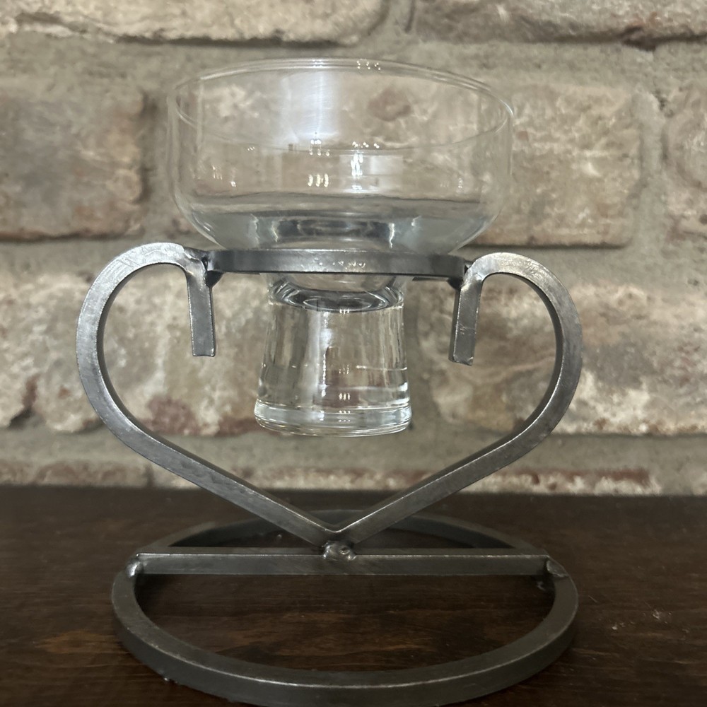 Danish Wrought Iron & Glass Ball Candle Holder - Vintage Mid Century Modern
