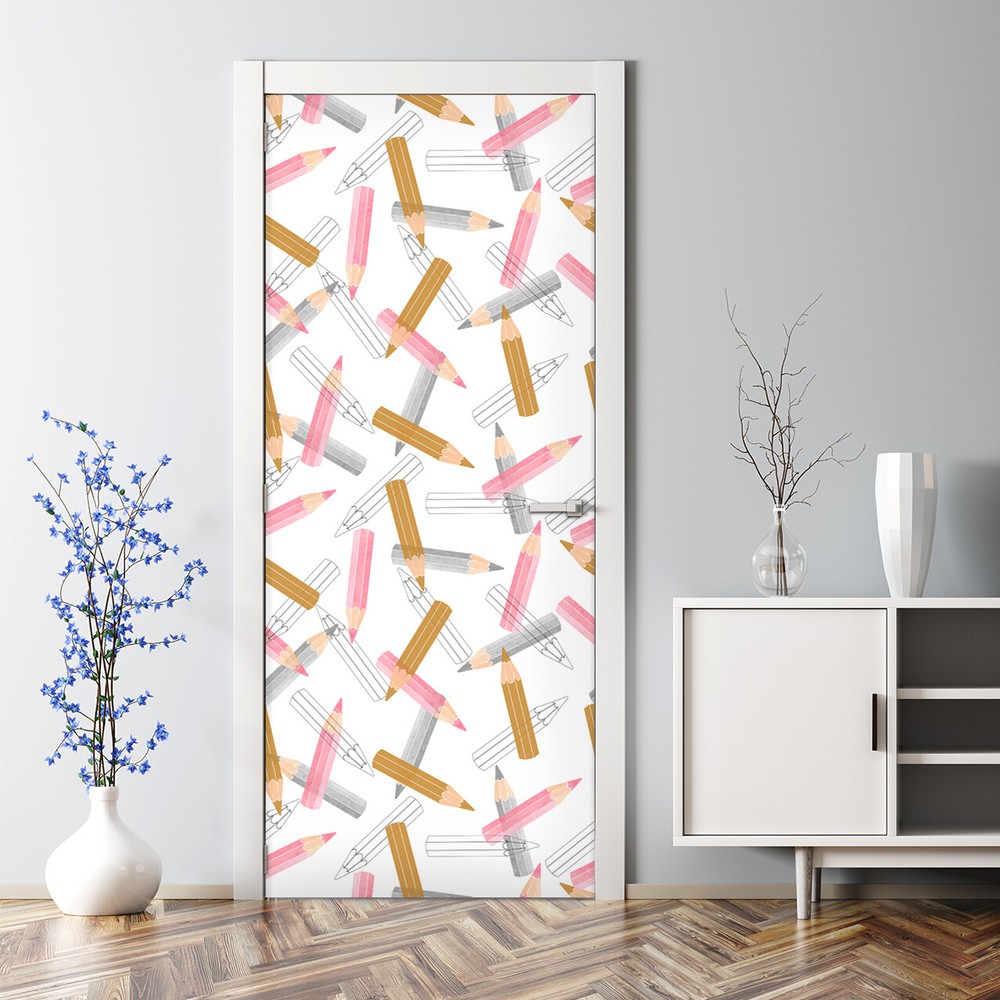 Pencils Pattern Pastel Girly Bubble Free Door sticker Decal Decor Decal Decor