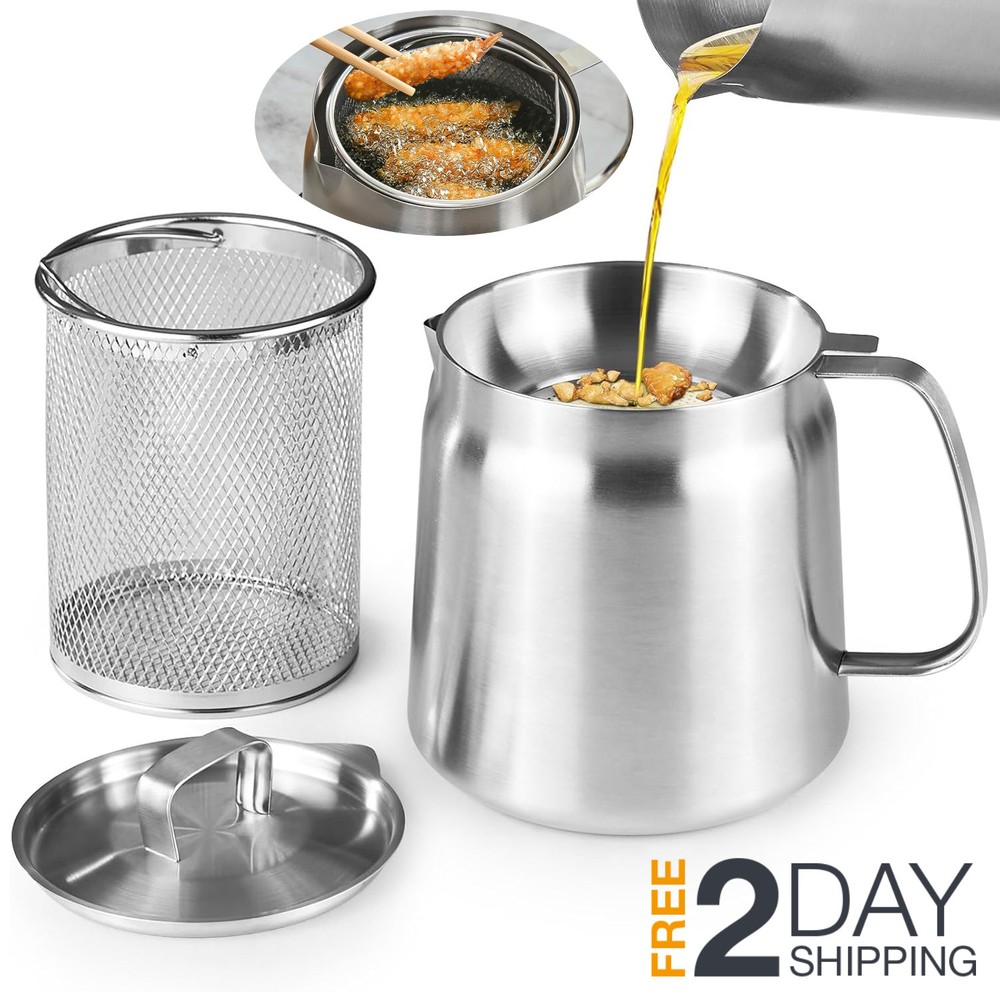 Olla Freidora De 68 oz acero inoxidable con cesta Para Estufa Heavy Duty Grandes