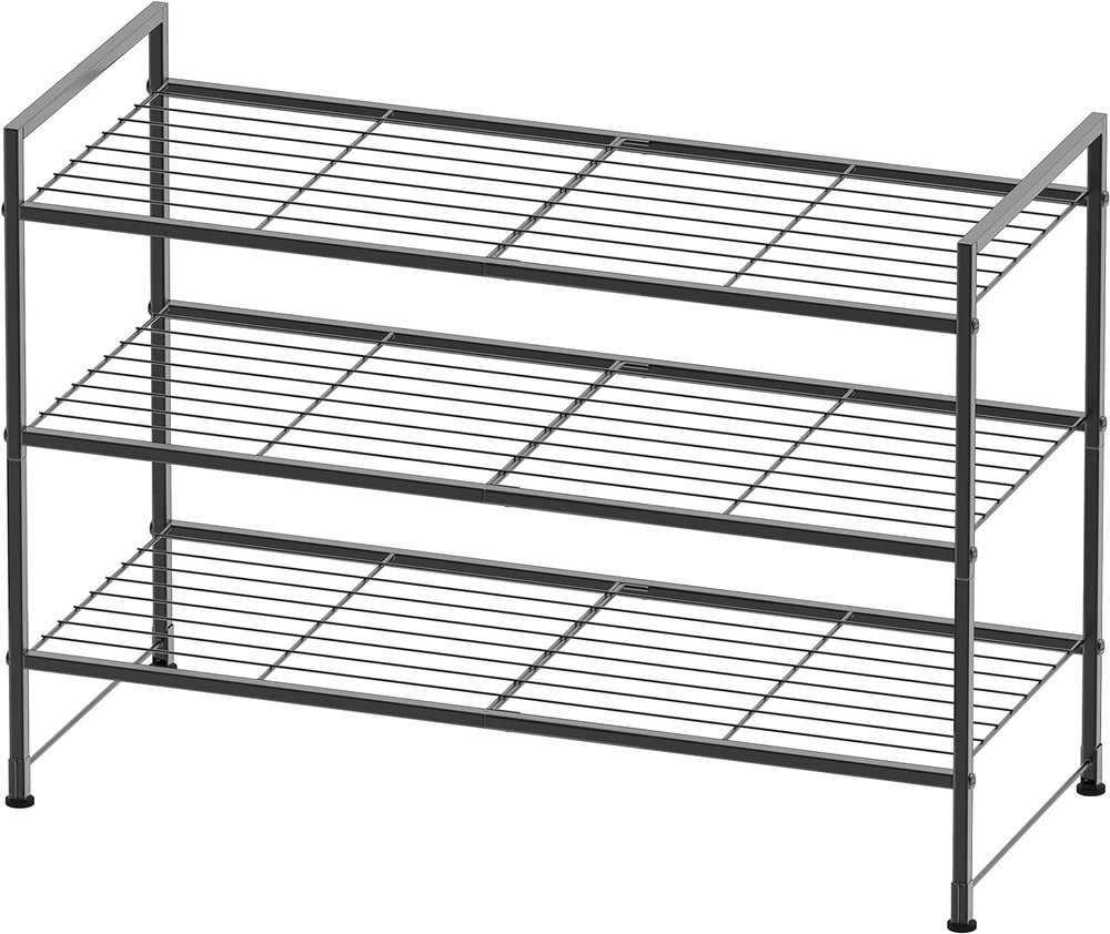 3-Tier Black Stackable Shoe Rack Organizer Shelf