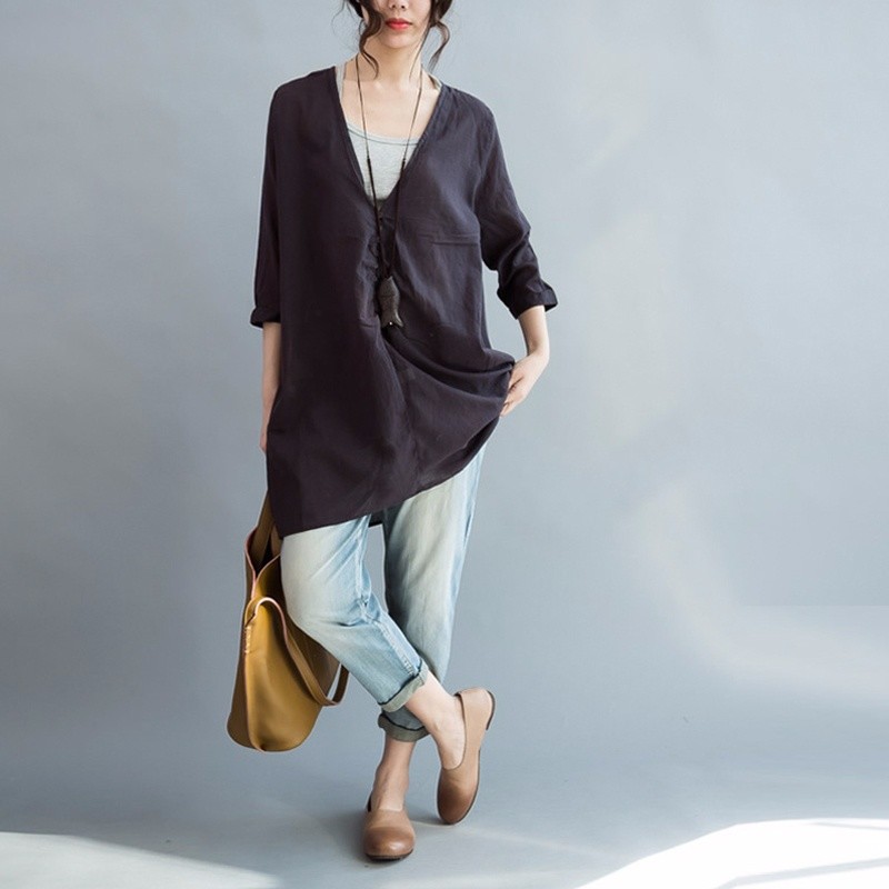 Women Sheer Thin Blouse with Vest Cotton Linen Shirt Button Loose Long Sleeve