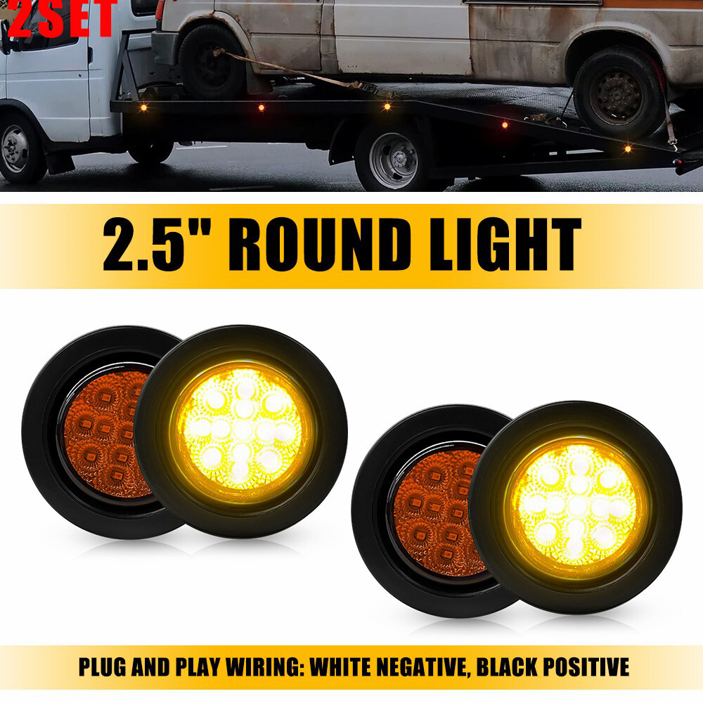 8X 2.5 Inch DOT Round Amber LED Trailer Side Marker Light for Semi Trucks