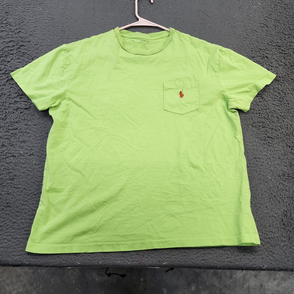 Polo Ralph Lauren Shirt Mens Large Green Pony Logo Pocket Tee Tagless Casual