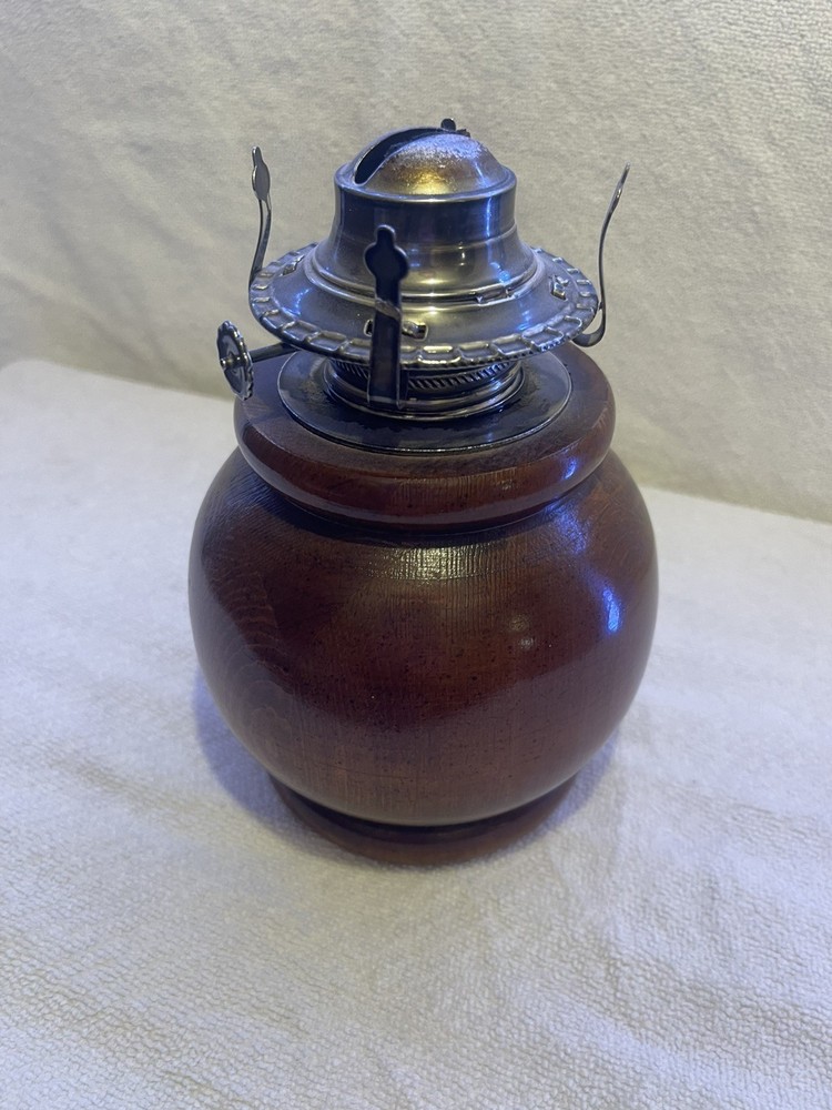 Vintage Lamp Wood Base Lamp with Metal Canister for Lamp Oil