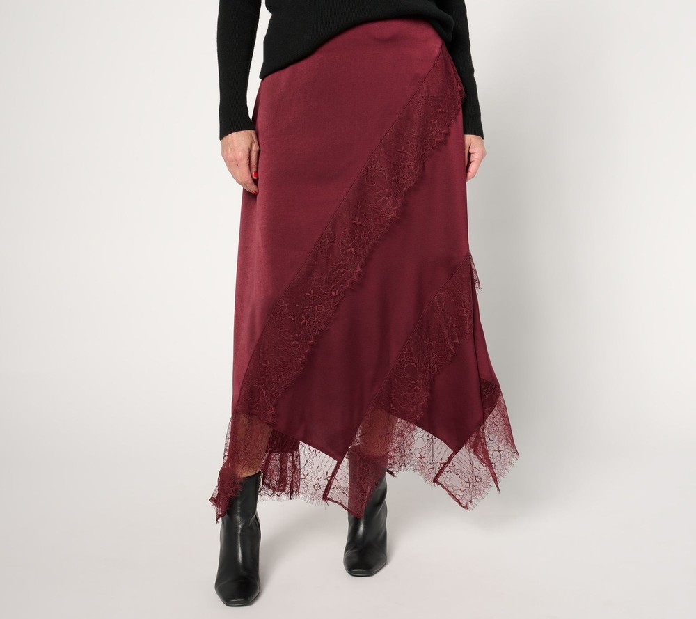 Me by Jennie Garth Women's Skirt Sz XL Bella Satin w Lace Detail Red A670947