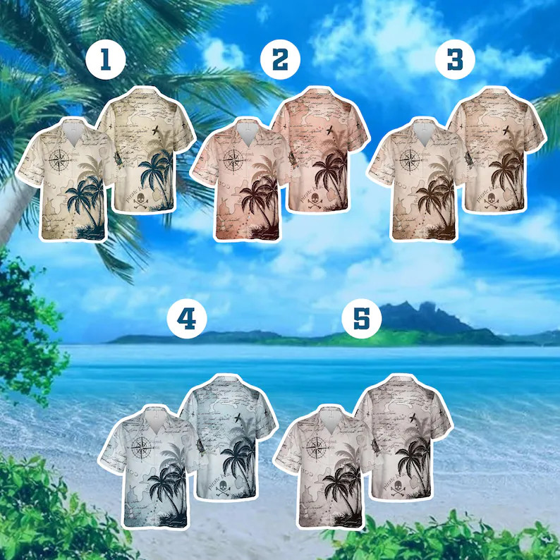 Vintage Treasure Map Hawaiian Shirt Men Women Aloha Beach Summer Tropical Gift